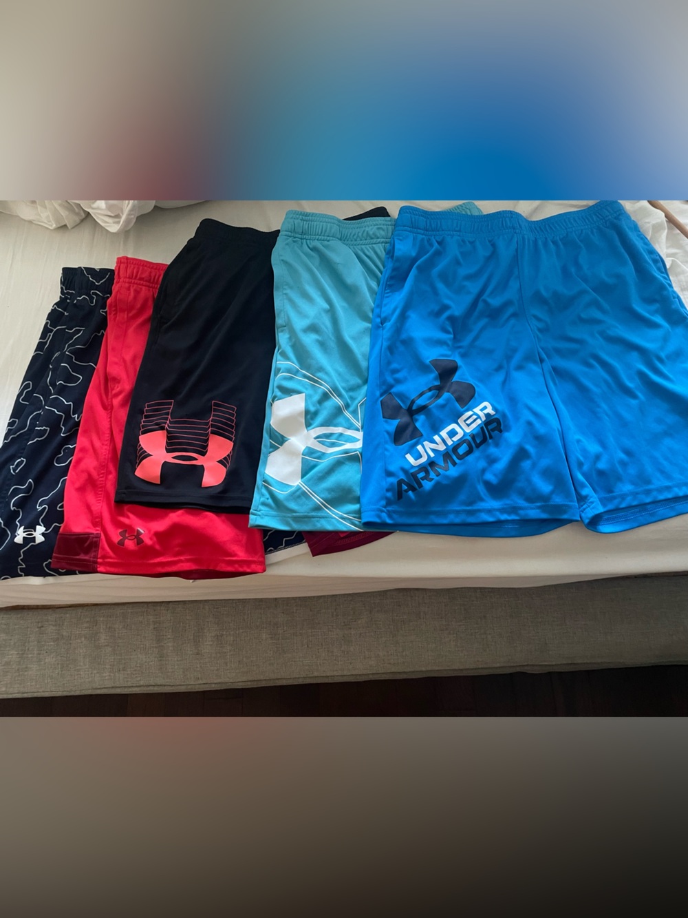 Under Armour Youth Athletic Shorts Bundle- Blue, Light Blue, Black, Red, Navy